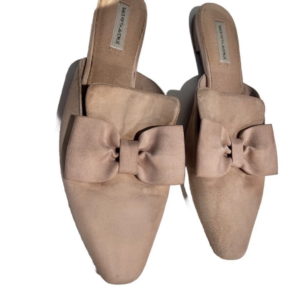 Saks Fifth Avenue ELLA Navy Suede Square Toe Bow Mule Loafers